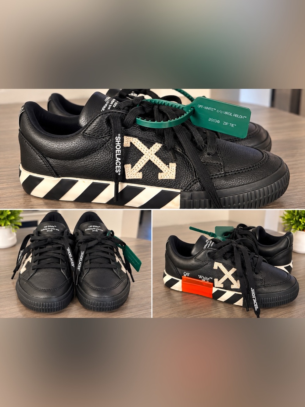 Off-White Kids Black Sneakers with Cream Arrow and Green Tag